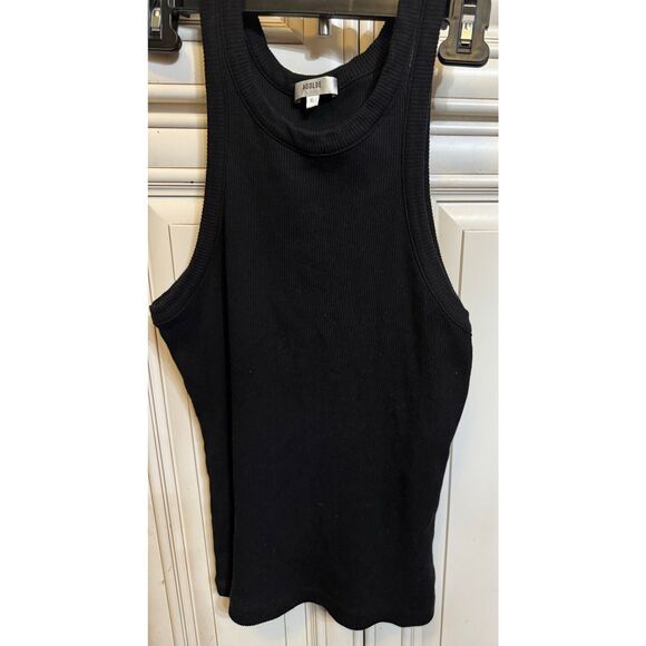 Agolde Women's Bailey Ribbed Knit Round Neck Racerback Tank Top Black Size XL - Picture 5 of 10